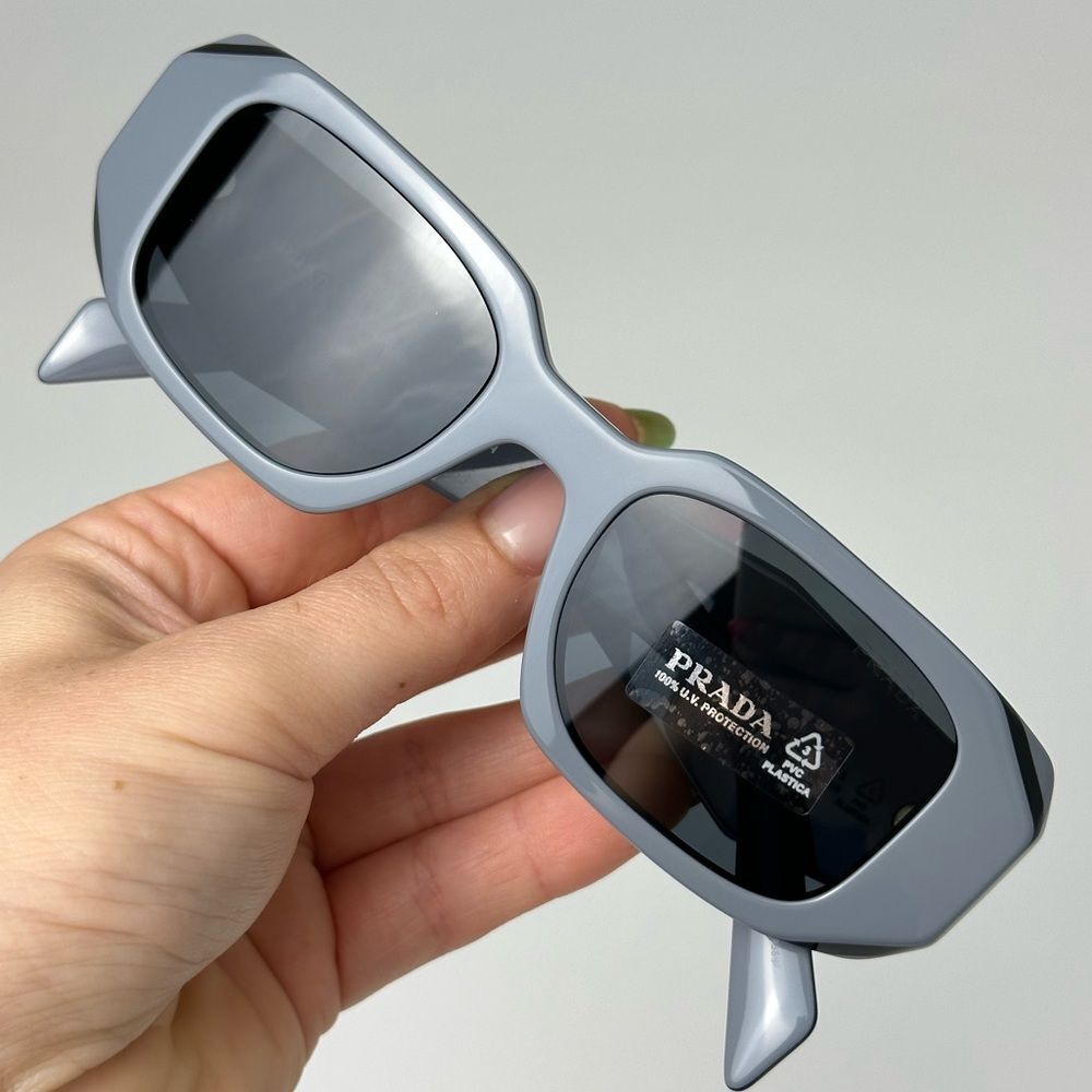 Prada Matte Gray Geometric Sunglasses with Black Lenses - Picture 8 of 14